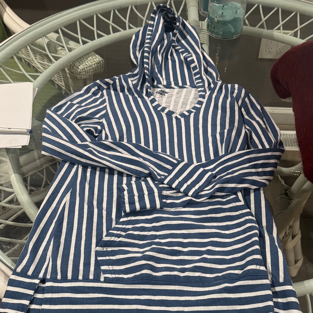 Lands' End Blue and White Striped Top